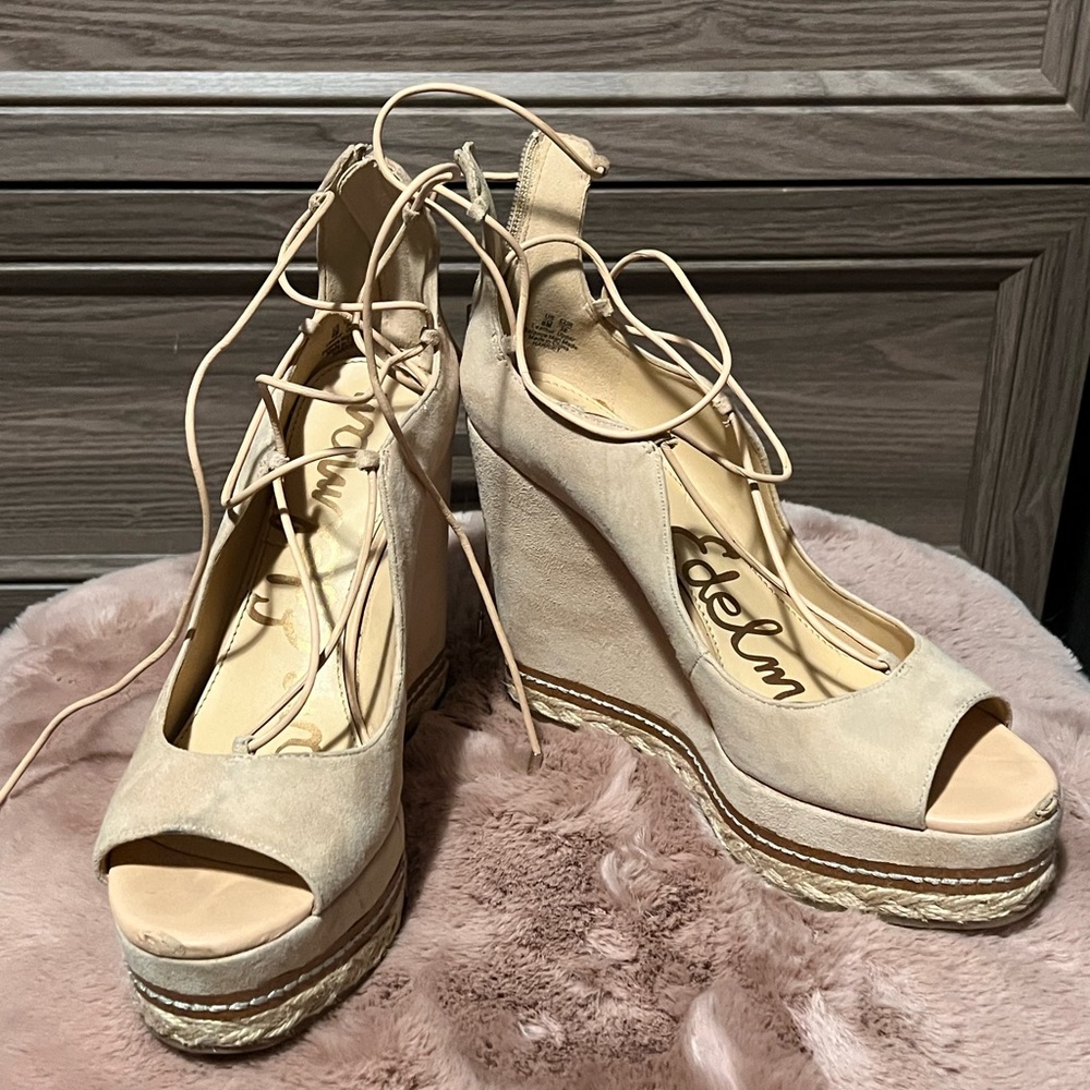 Cute beige summer wedges